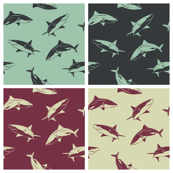 Set of seamless patterns with sharks — Stok Vektör