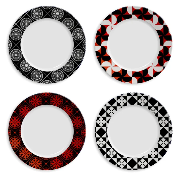 Set of plates with pattern isolated on white — Stock Vector
