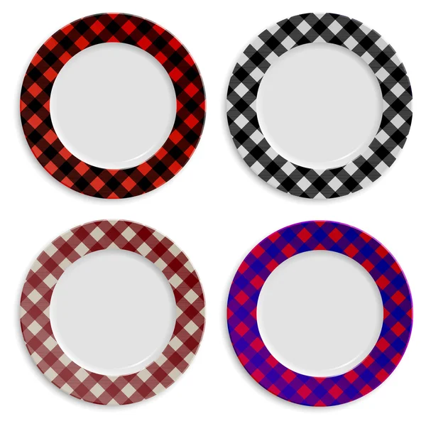 Set of plates with checkered pattern isolated on white — Stock Vector
