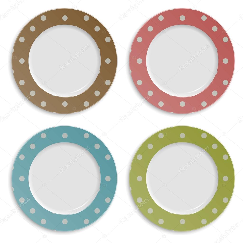 Set of color plates with polka dot pattern isolated on white