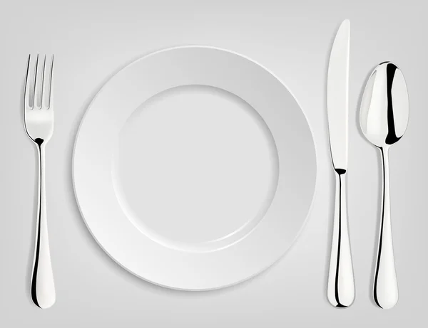 Empty plate with spoon, knife and fork. — Stock Illustration Empty plate with spoon, knife and fork. Stock Illustration