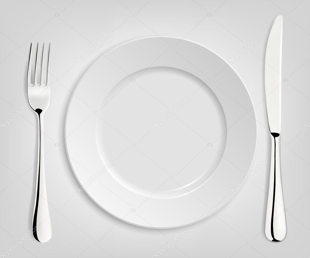 Empty plate with knife and fork. 