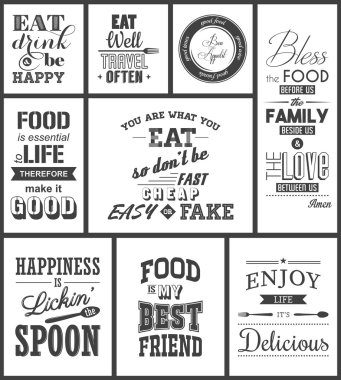 Vintage gıda tipografik tırnak seti