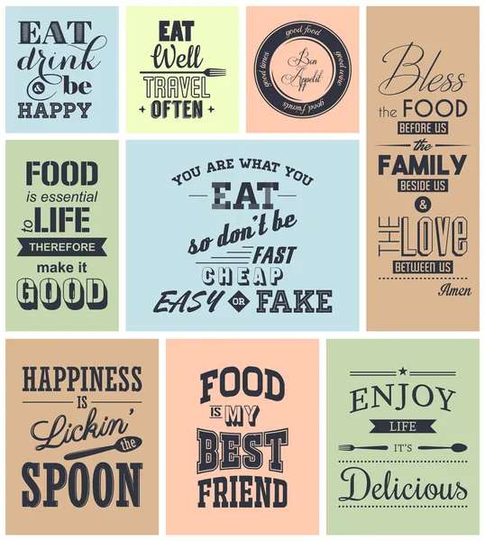 Set of vintage food typographic quotes — Stock Vector