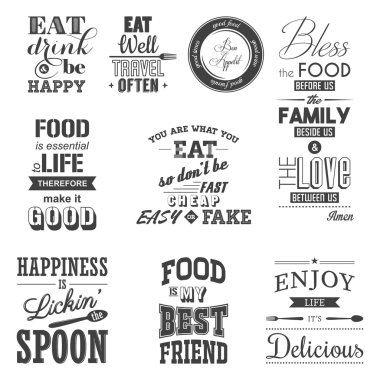 Set of vintage food typographic quotes clipart