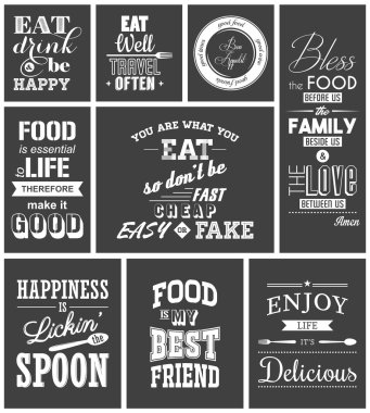 Set of vintage food typographic quotes clipart