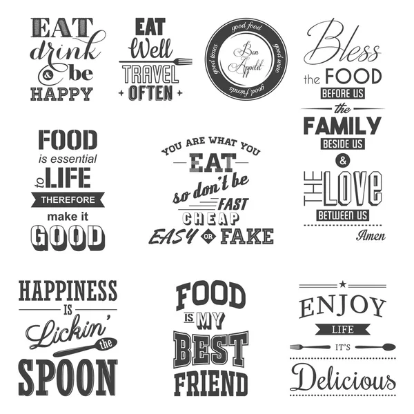 Ensemble de citations typographiques alimentaires vintage — Image vectorielle