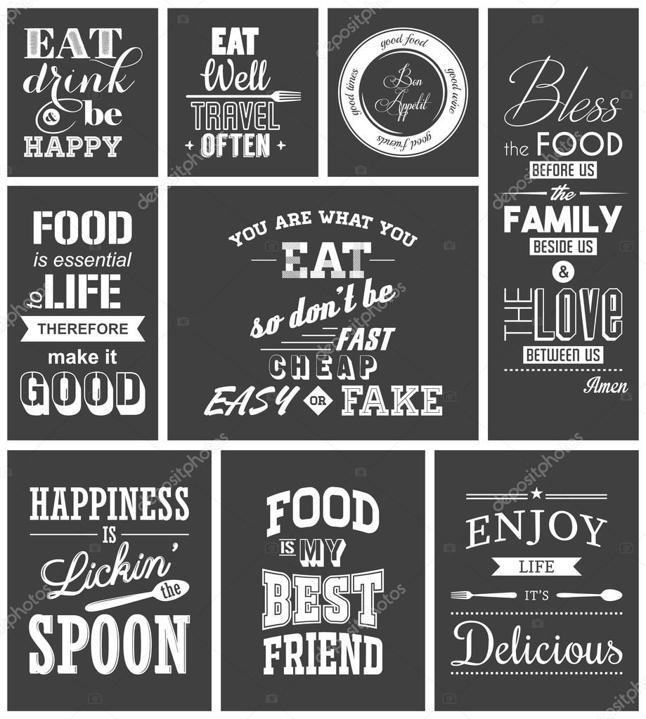 Set of vintage food typographic quotes