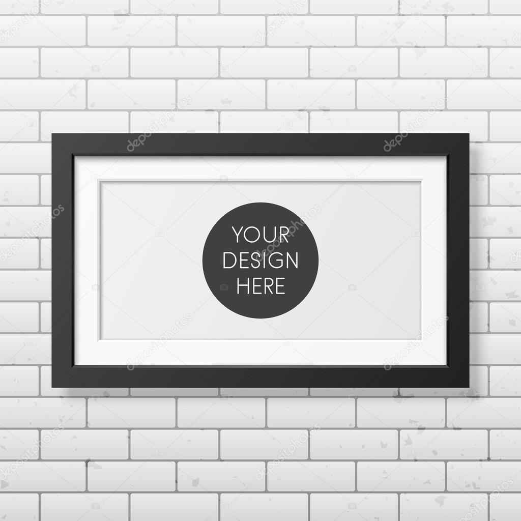 Realistic black frame  on the brick wall background