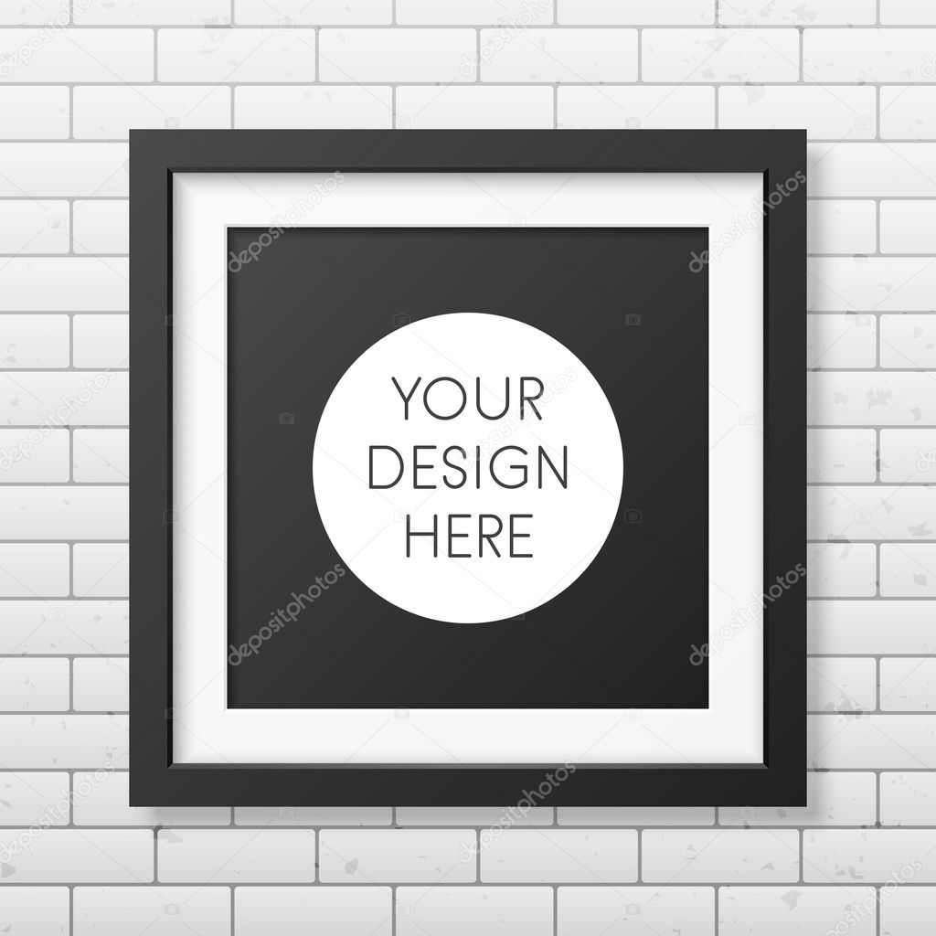 Realistic square black frame  on the brick wall background
