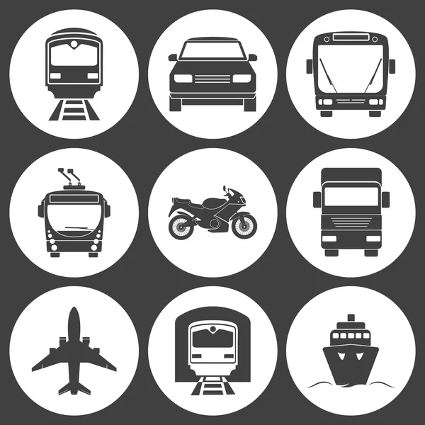 Set di icone di trasporto monocromatiche semplici . — Vettoriale Stock