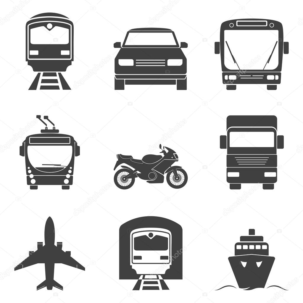 Simple monochromatic transport icons set.