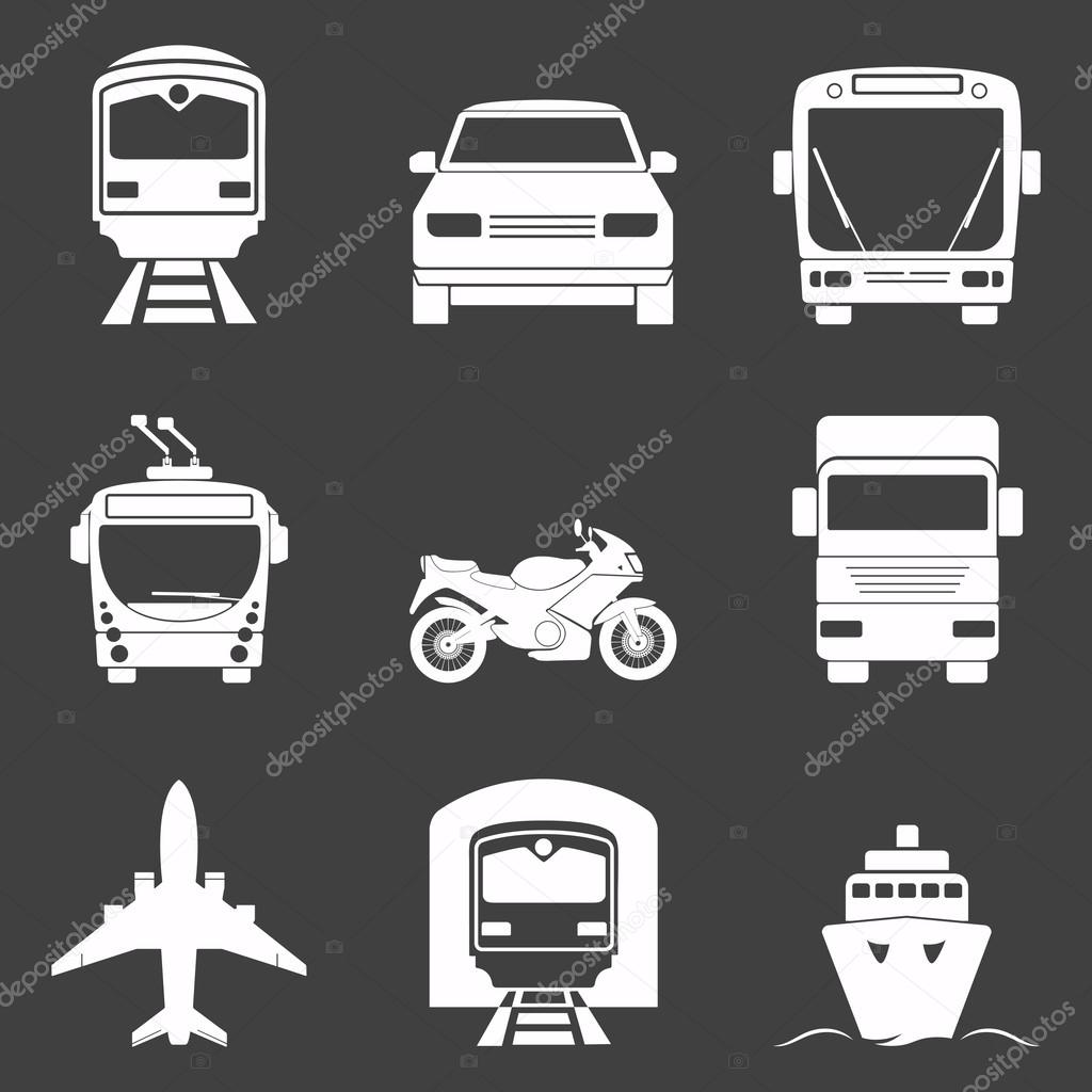 Simple monochromatic transport icons set.