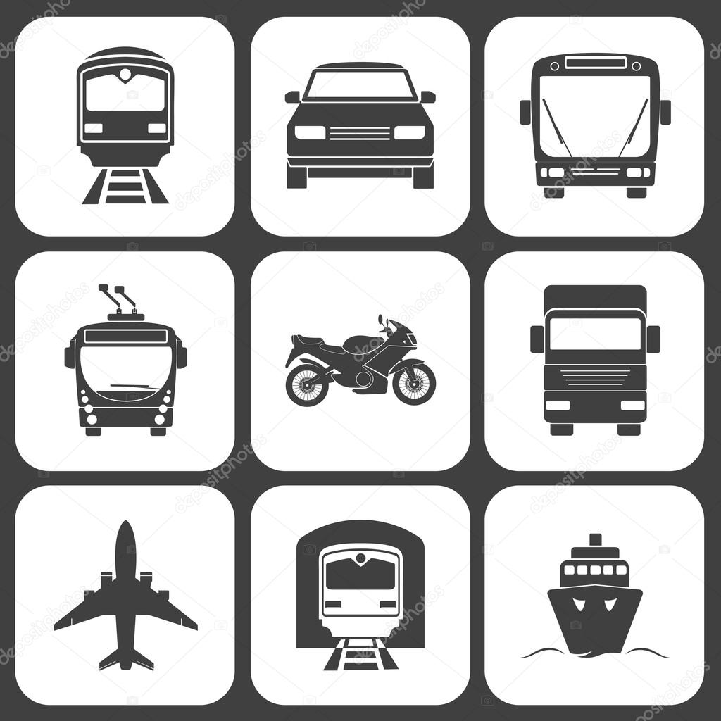 Simple monochromatic transport icons set.