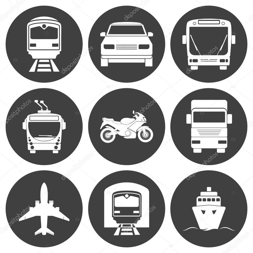 Simple monochromatic transport icons set.