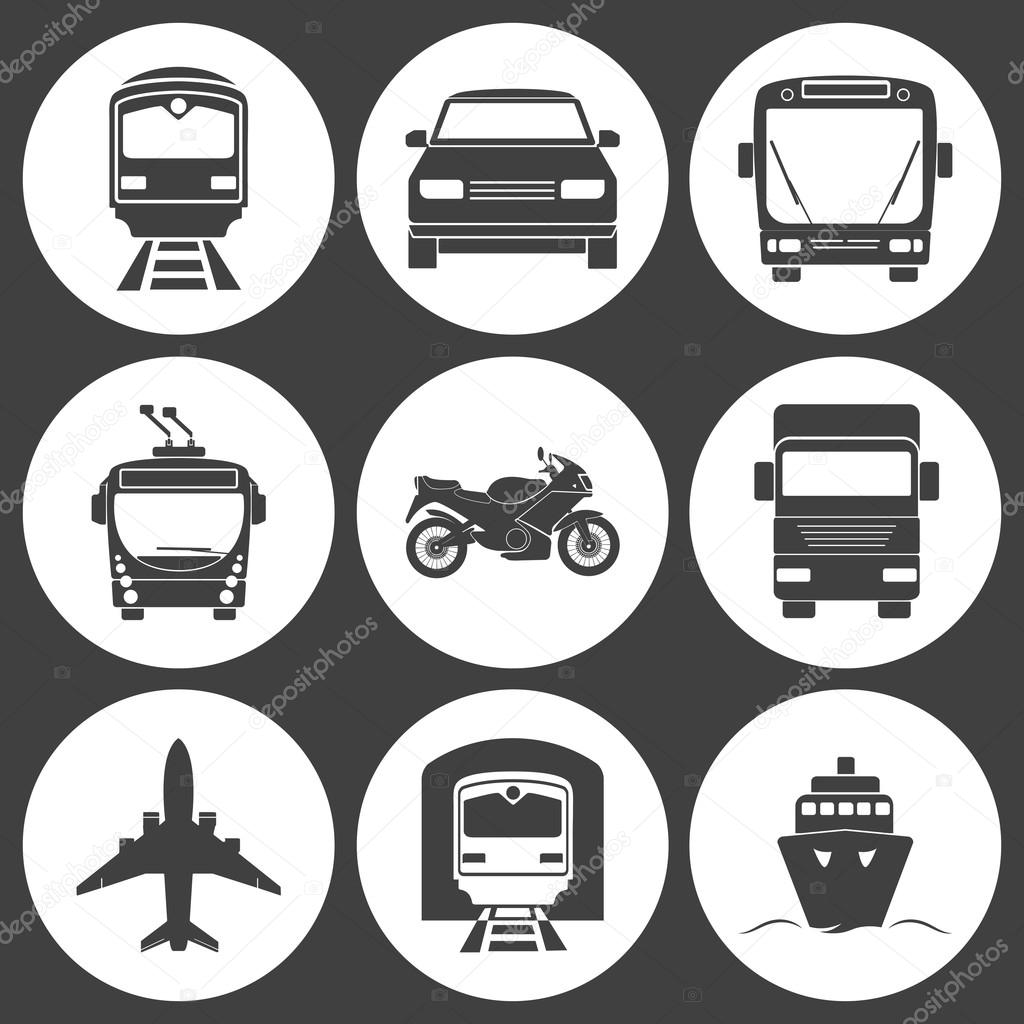 Simple monochromatic transport icons set.