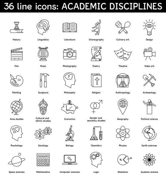 Conjunto de disciplinas acadêmicas ícones —  Vetores de Stock