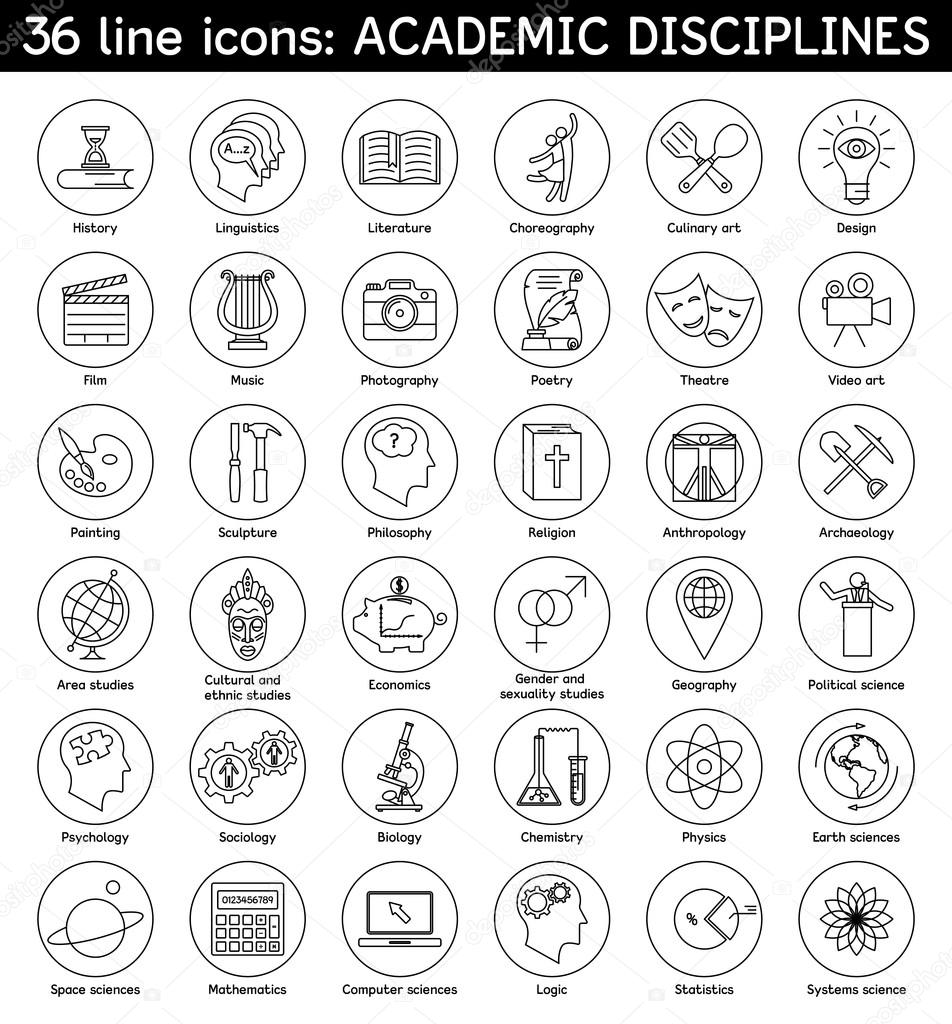 Set of academic disciplines icons. Vector EPS8 illustration