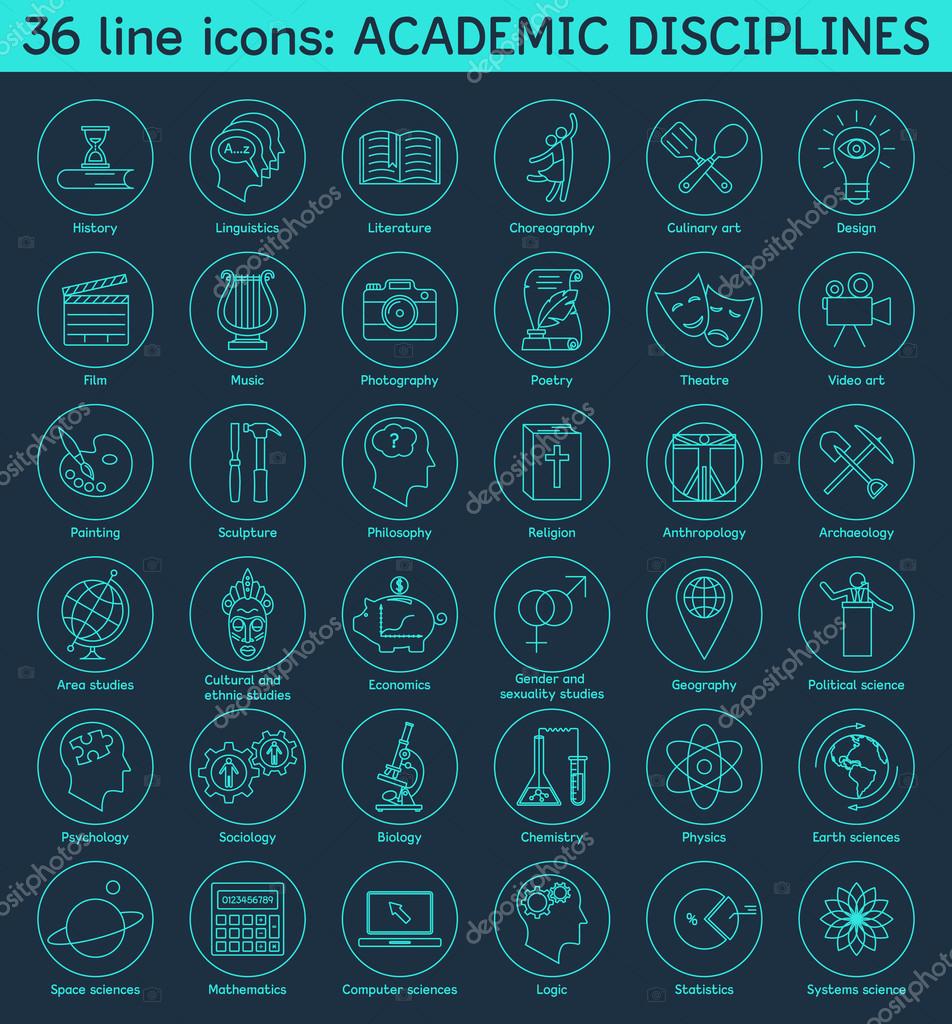Set of academic disciplines icons. Vector EPS8 illustration