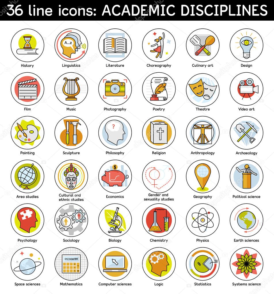 Set of academic disciplines icons. Vector EPS8 illustration