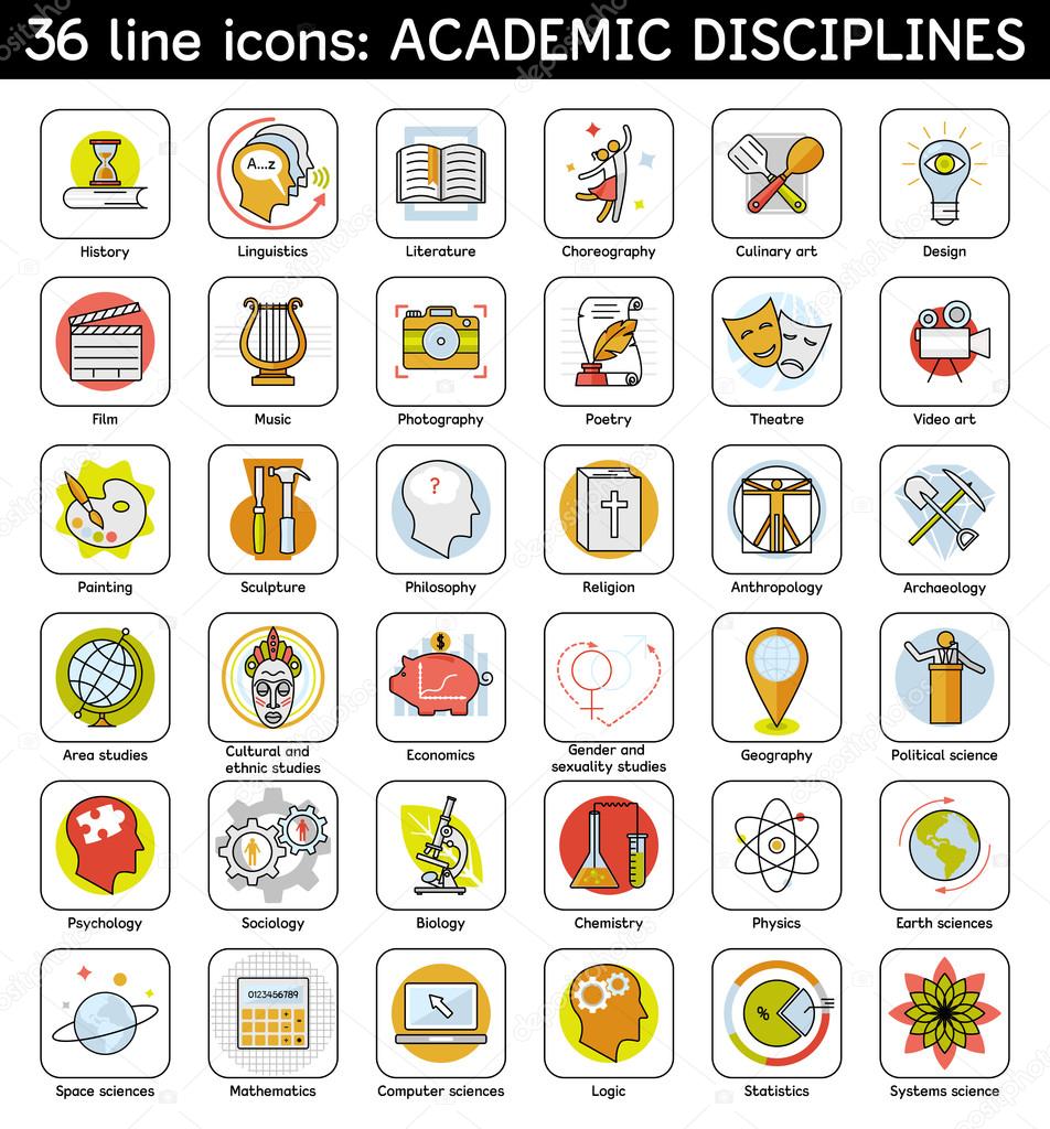 Set of academic disciplines icons. Vector EPS8 illustration