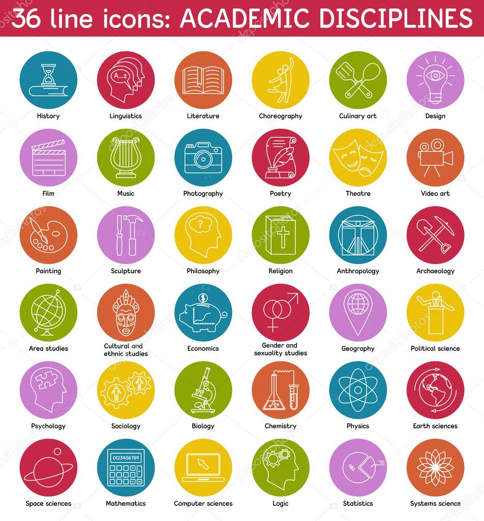 Set of academic disciplines icons