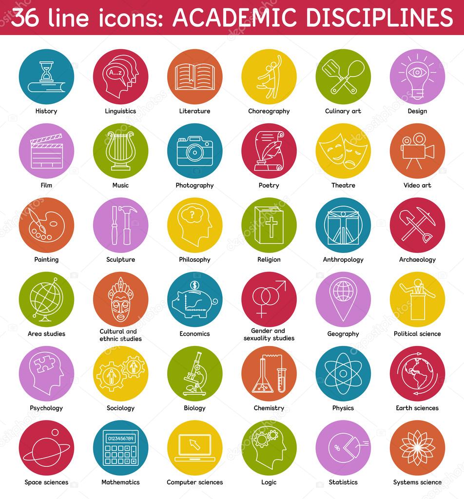 Set of academic disciplines icons. Vector EPS8 illustration
