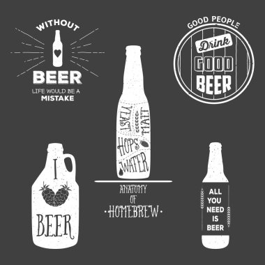 Vintage bira Amblemler, etiket ve tasarım öğeleri. Tipografi çizimler. 