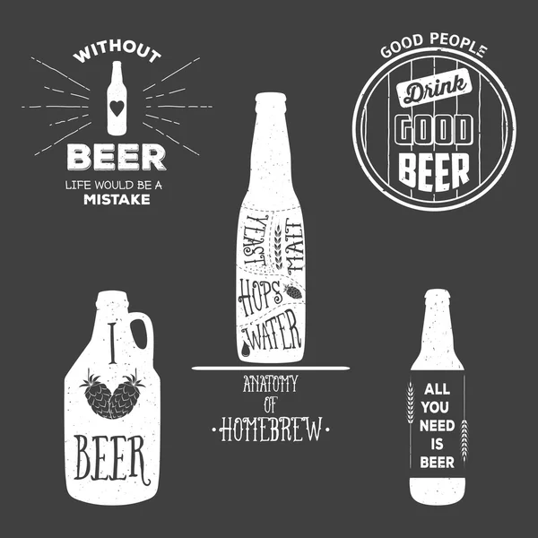 Vintage beer emblems, labels and design elements. Typography illustrations. — Stock Vector
