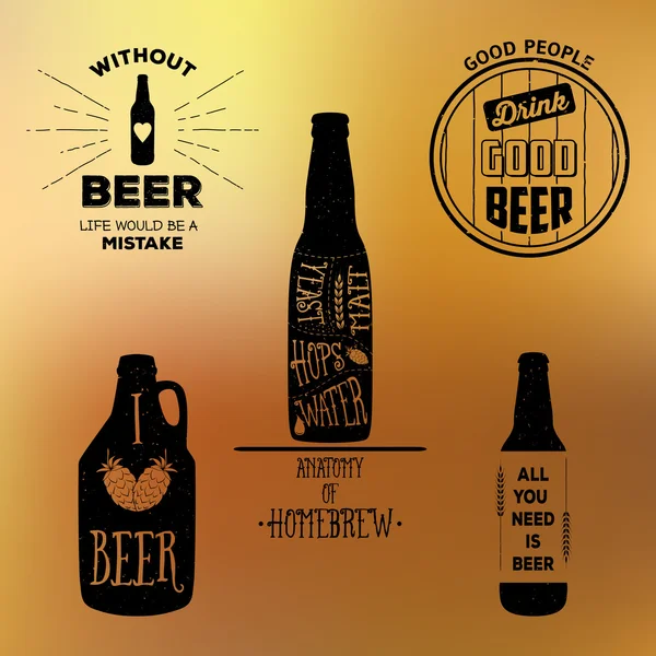 Vintage beer emblems, labels and design elements. Typography illustrations. — Stock Vector