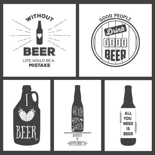 Vintage beer emblems, labels and design elements. Typography illustrations. — Stock Vector