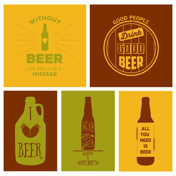 Vintage beer emblems, labels and design elements. Typography illustrations. — Stock Vector