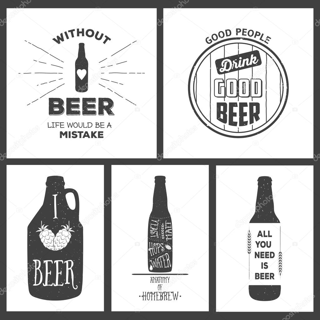 Vintage beer emblems, labels and design elements. Typography illustrations. 