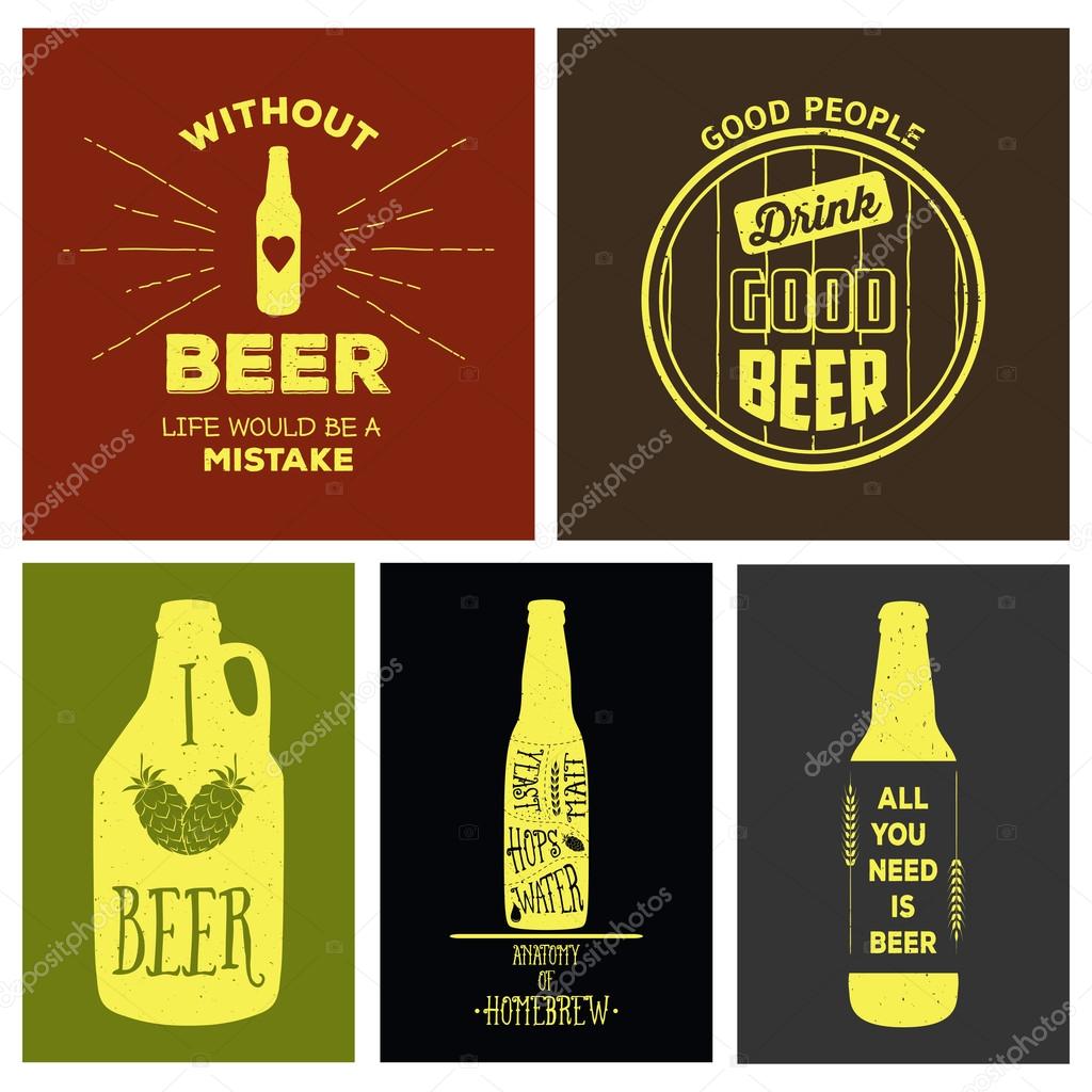 Vintage beer emblems, labels and design elements. Typography illustrations. 