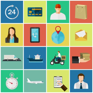 Set of flat color icons. Concept for delivery service.