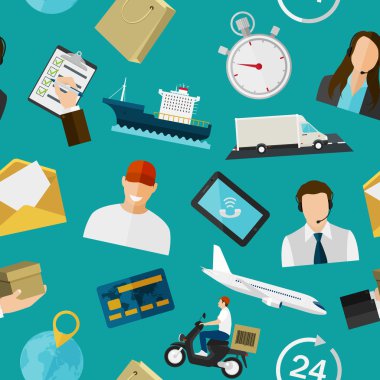 Seamless pattern with flat color icons. Concept for delivery service.