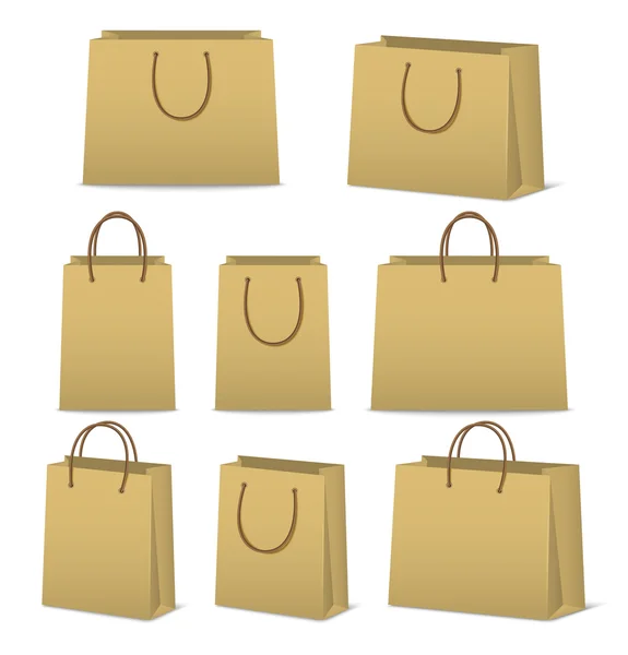 Conjunto de bolsas de papel en blanco aisladas en blanco — Vector de stock