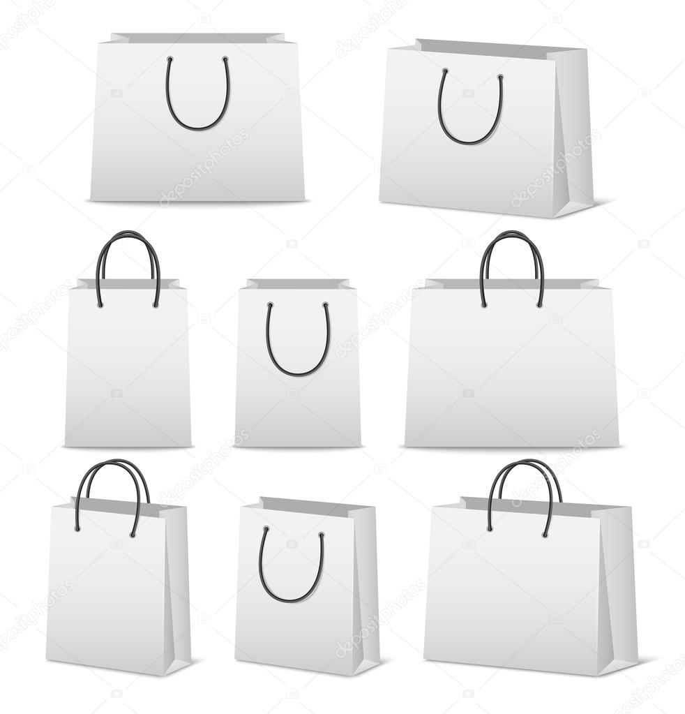 Blank paper shopping bags set isolated on white 