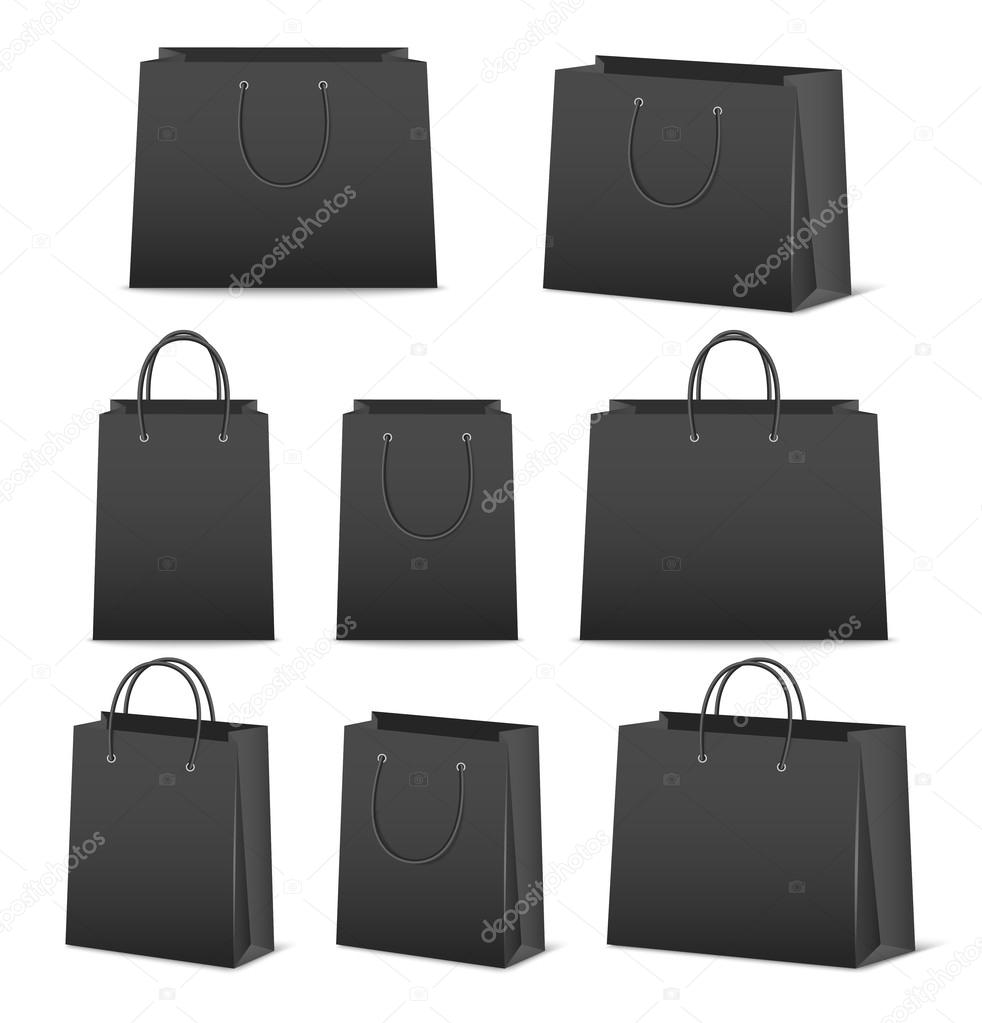 Blank paper shopping bags set isolated on white 