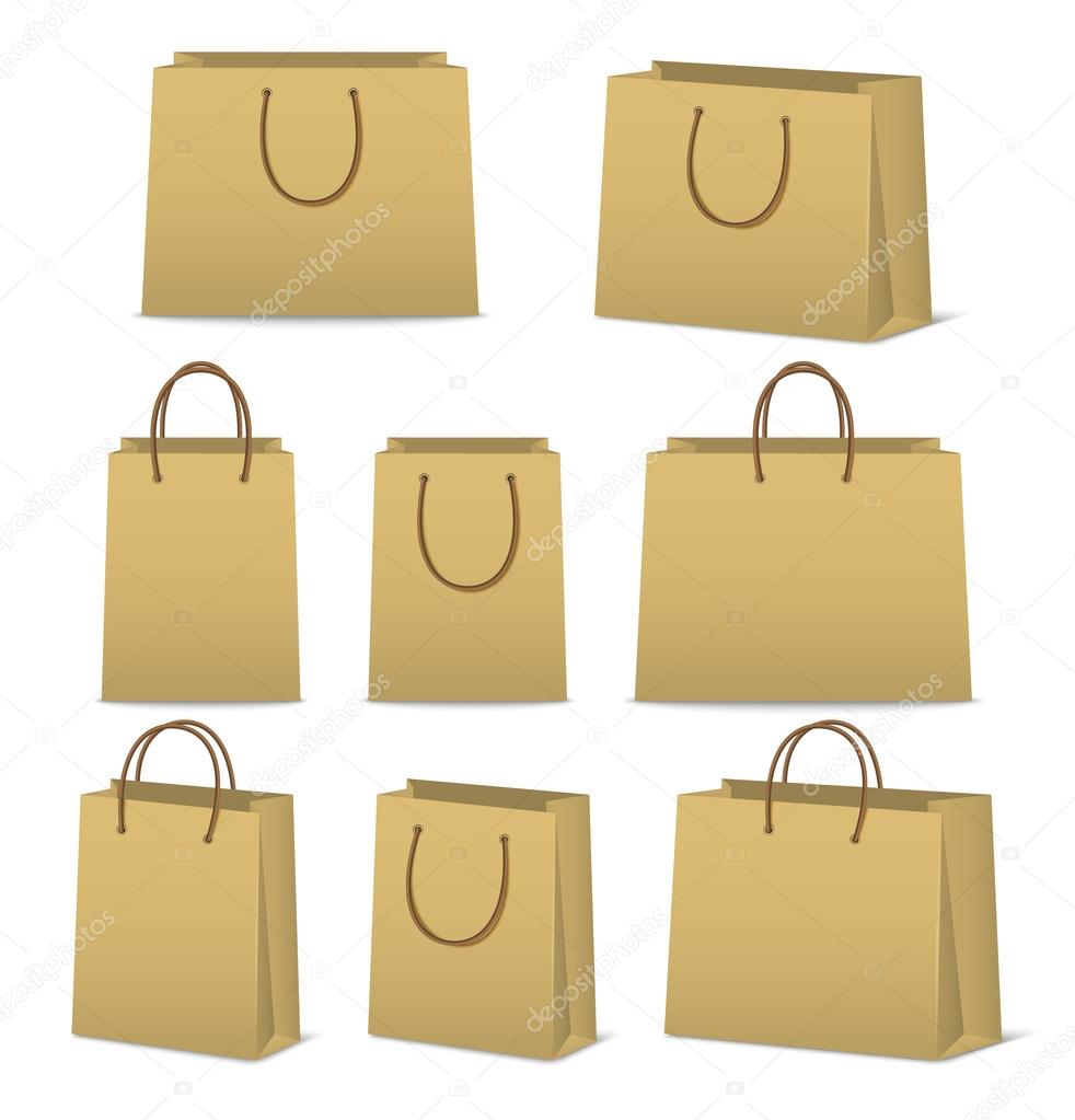 Blank paper shopping bags set isolated on white 
