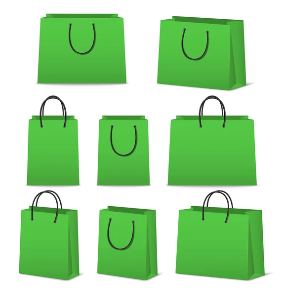Puste papierowe torby na zakupy zestaw na białym tle — Wektor stockowy
