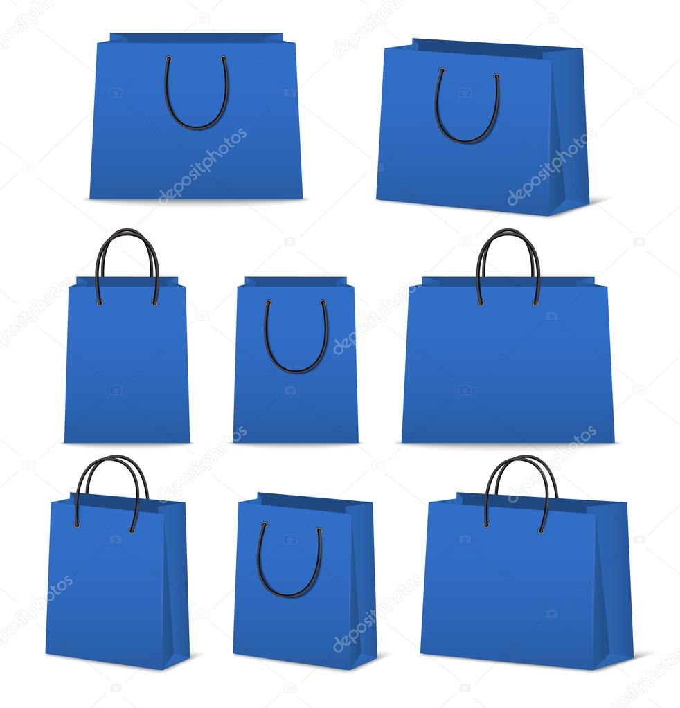 Blank paper shopping bags set isolated on white