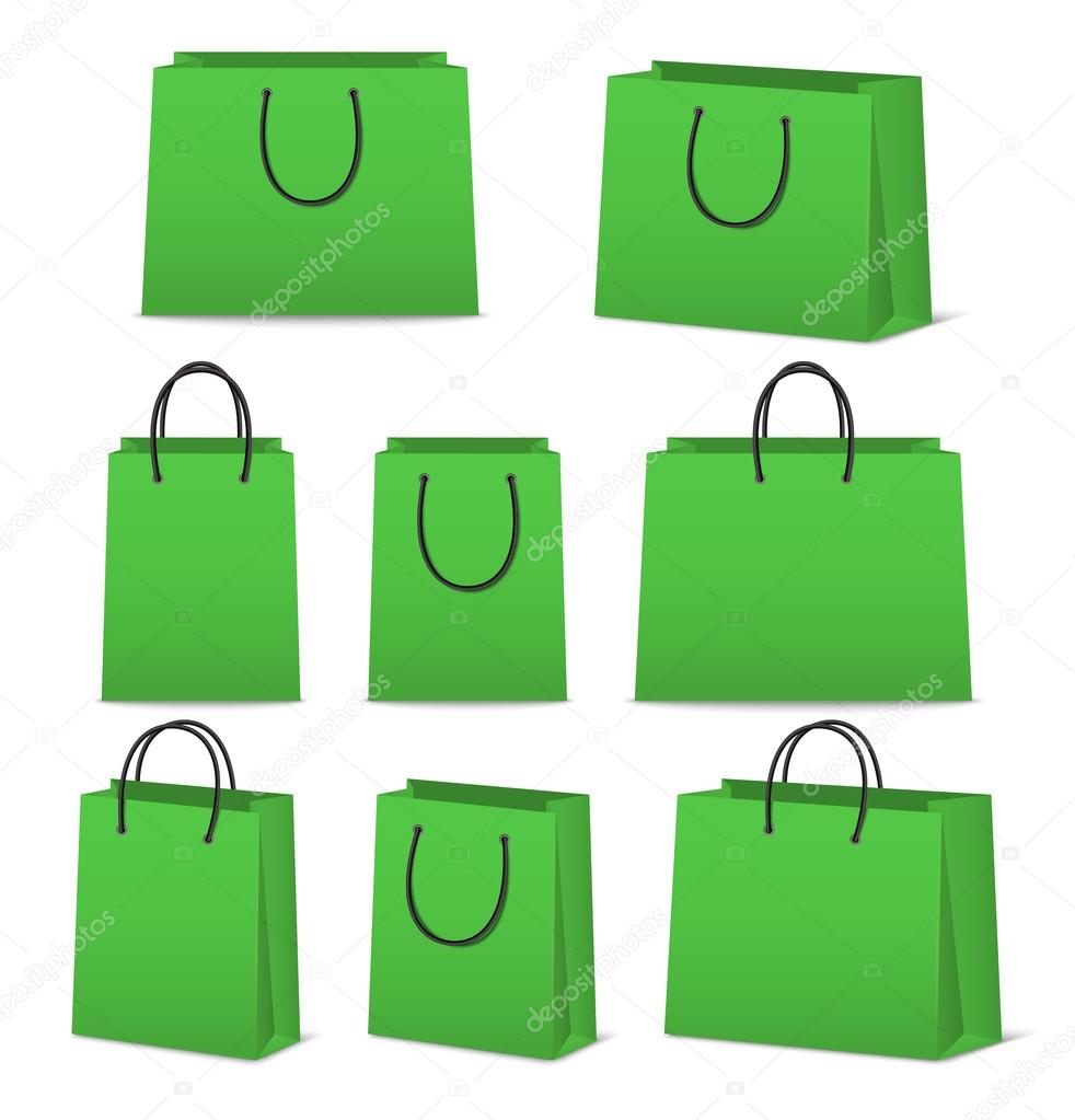 Blank paper shopping bags set isolated on white