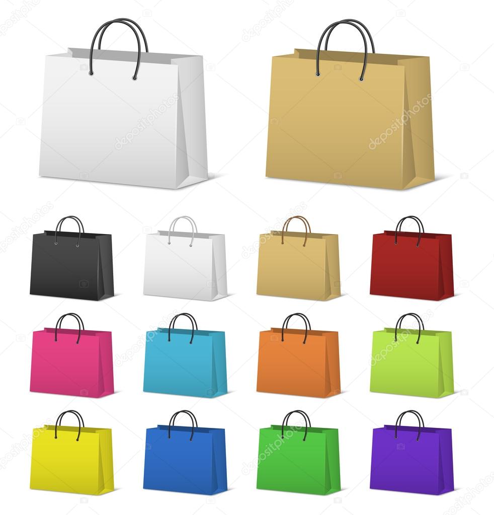 Blank paper shopping bags set isolated on white