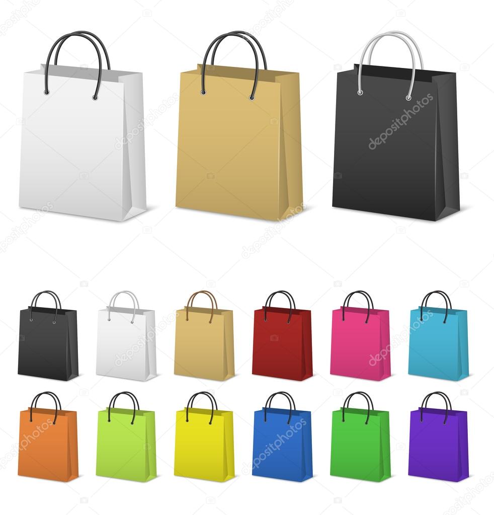 Blank paper shopping bags set isolated on white