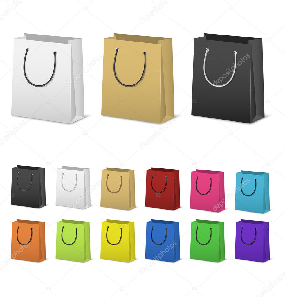 Blank paper shopping bags set isolated on white