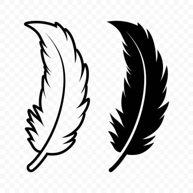 Vektör Siyah ve Beyaz Yumuşak Tüylü Logo Simgeleri. Siluet Tüy Seti Yakın plan izole edildi. Flamingo, Angel ve Kuş tüyü tasarım şablonu. Işık ve Özgürlük Konsepti.