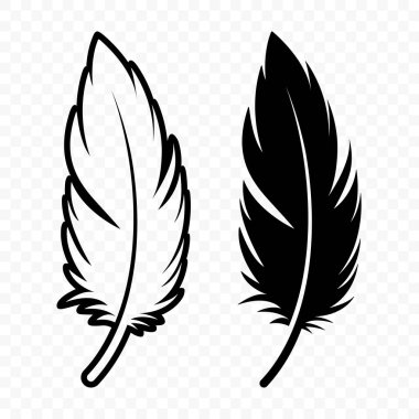 Vektör Siyah ve Beyaz Yumuşak Tüy Simgesi Ayarlandı. Siluet Tüy Kapanması, izole edilmiş. Flamingo, Angel, Kuş tüyü tasarım şablonu. Işık ve Özgürlük Konsepti.