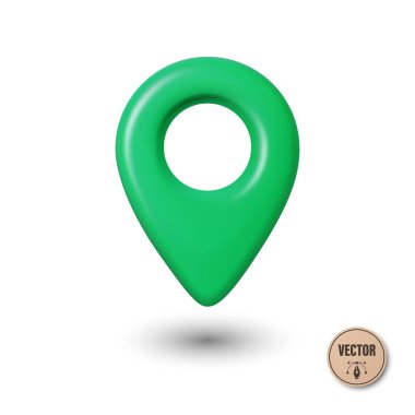 Vector 3d Realistic Green Map Pin Icon. Location Marker with Hole. Map Pin Symbol, Map Pin Badge for GPS, Navigation, Address, Place Pointer.