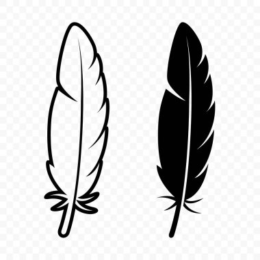 Vektör Siyah ve Beyaz Siluet Yumuşak Tüylü Tüylü Simge Ayarları. Siluet Tüy Kapanması, izole edilmiş. Flamingo, Angel, Kuş tüyü tasarım şablonu. Işık ve Özgürlük Konsepti.